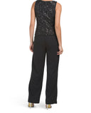 MARINA Scuba Sequin Sleeveless Jumpsuit -  Black Size 4