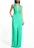 SHO BY TADASHI SHOJI Sasha Sequin Halter Gown with Front Slit  Lime - Size 4