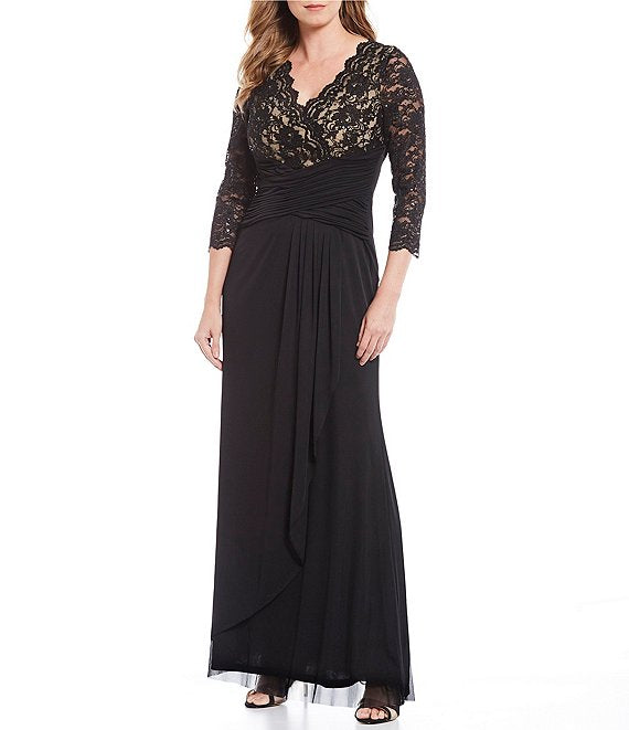JESSICA HOWARD	Lace V-Neck Bodice Ruched Waist Gown - Size 8