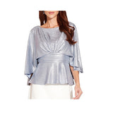Adrianna Papell Cape Sleeve Pleated Waist Foiled Jersey Top - Size 12