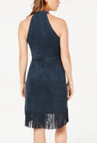 Rosie Harlow Sheath Dress Blue Size Small S Junior Faux-Suede Fringe - Size M