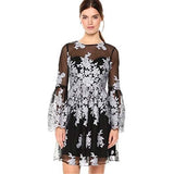 NICOLE MILLER New York Embroidered Bell Sleeve Dress Black Silver - Size 8
