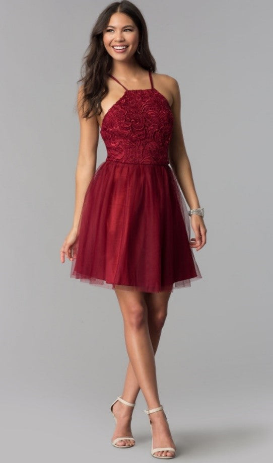 PROMGIRL - High-Neck Short Halter Party Dress for Homecoming