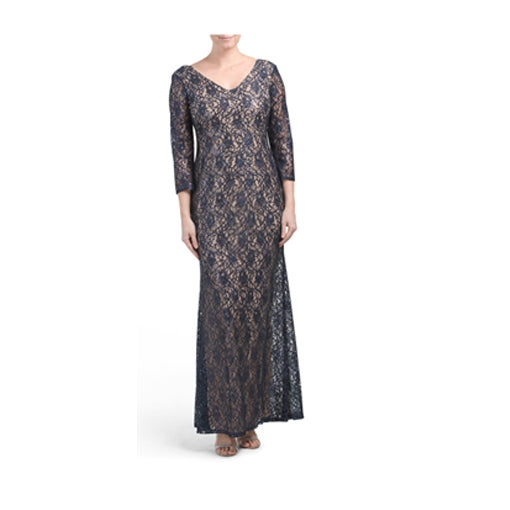 MARINA  Three-quarter Sleeve Lace Gown - Size 8