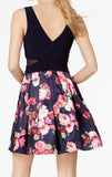 XSCAPE - Women's Dress Pink Blue -Line V-Neck Floral Print - Size 2