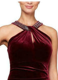 ALEX EVENINGS - Women's Velvet Embellished Keyhole Halter Cocktail Dress - Size 10