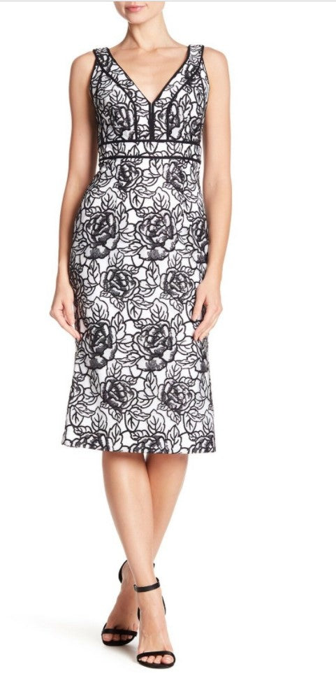 CARMEN MARC VOLVO - Floral Embroidered Sequin Midi Dress - Size 8