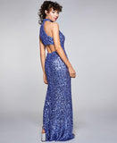 B. Darlin Juniors' Sequined Open-Back High-Low Gown - Size 5/6