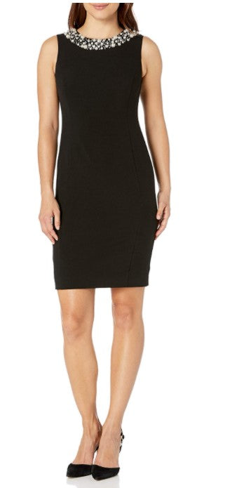 CALVIN KLEIN - Sheath Sleeveless Dress with Pearl Neck - Size 8