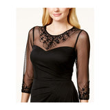 PATRA Black Embellished Illusion Draped Gown - Size 6