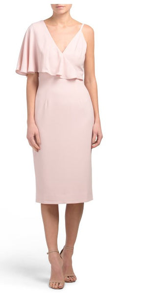 DRESS THE POPULATION - Beth Asymmetrical Ruffle Sleeve Midi Dress - Size XS