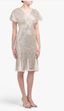 R&M RICHARDS - Petite V-neck Sequin Dress with Flutter Sleeve - Size 8P