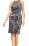 Nightway Sheath Velvet Sequin Dress Gray - Size 10P