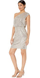 ADRIANNA PAPELL - Women's One Shoulder Silver Sequin Dress. Size 4P