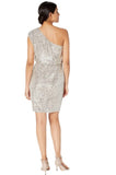 ADRIANNA PAPELL - Women's One Shoulder Silver Sequin Dress. Size 4P