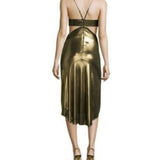 HALSTON HERITAGE Cutout Bronze Dress Gown Halter Racerback Open Sides Shiny - Size 4