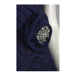 PATRA Bertha Neckline Floral Lace Bodice Flutter Hem Chiffon Dress with Brooch Detail - Size 6
