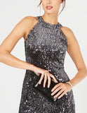 Nightway Sheath Velvet Sequin Dress Gray - Size 10P