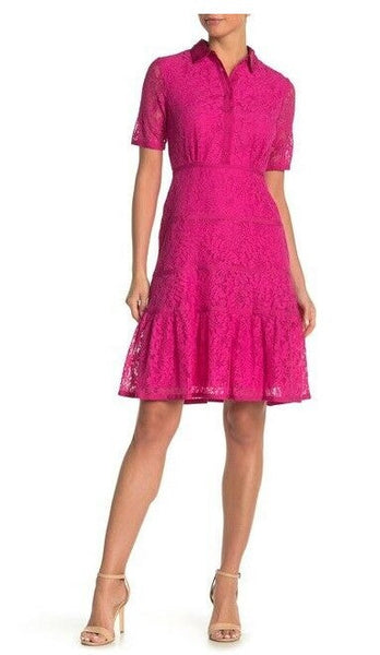NANETTE LEPORE - Lace Short Sleeve Spread Collar Cotton Nylon Shirt-Dress - Size 10