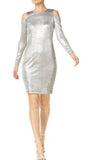 CALVIN KLEIN - Women's Silver Metallic Cold-shoulder Party Sheath Dress - Size 4P