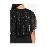 ADRIANNA PAPELL, SEQUIN CREPE TOP IN BLACK - Size 8