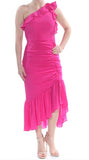 AIDAN MATTOX - Womens Pink Ruched Sleeveless Asymmetrical Neckline Tea Length Dress - Size 4