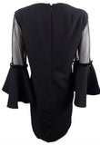 MSK - Womens Black Illusion Bell Sleeve V Neck Knee Length Sheath Cocktail Dress - Size 14P