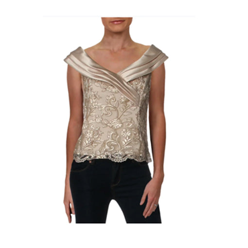 Alex Evinings Beige Embroidered top - Size 6
