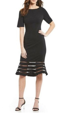 Belle Badgley Mischka Womens Black Mesh Inset Horsehair Midi Dress - Size 1