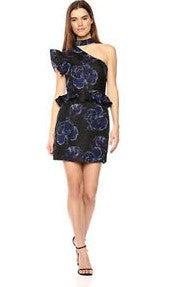 NICOLE MILLER Ruffle Sleeve One Shoulder Printed Dress - Size 8