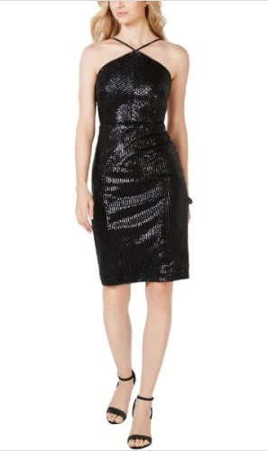 Adrianna Papell Womens Halter Dress Sequined Midi - Size 8