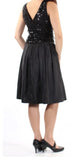 SLNY Womens Black Pleated Sequined Sleeveless V Neck Knee Length Evening Dress