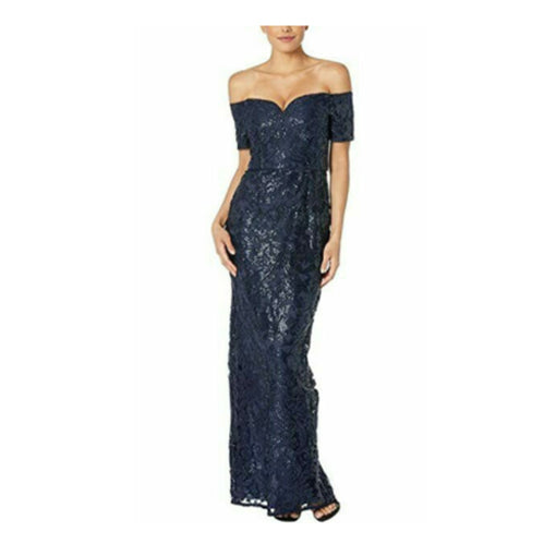 Adrianna Papell Off Shoulder Sequin Embroidery Column Gown - Size 2