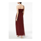 ADRIANNA PAPELL Womens Deep Wine Sequined Tulle Gown - Size 8