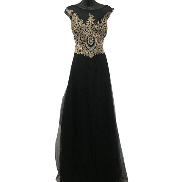 May Queen SEXY BACK INTEREST EVENING DRESS Black -Size XL