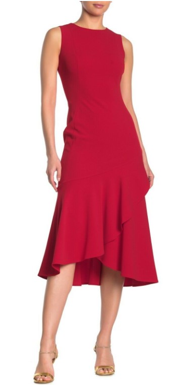 CALVIN KLEIN Flounce Midi Sheath Dress Red - Size 8