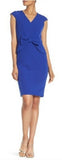 TAHARI - Blue Cap Sleeve Bow Sheath Dress - Size 6