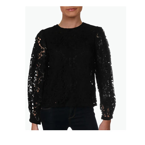 Aqua Womens Black Lace Solid Puff Sleeves Blouse Top - Size XS