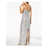 ADRIANNA PAPELL Womens Silver Sequined Cutaway Gown Sleeveless Halter Full-Length - Size 8