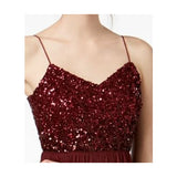 ADRIANNA PAPELL Womens Deep Wine Sequined Tulle Gown - Size 8