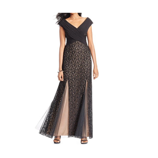 PATRA Ball Gown Lace Pleated Black/Nude Dress - Size 6