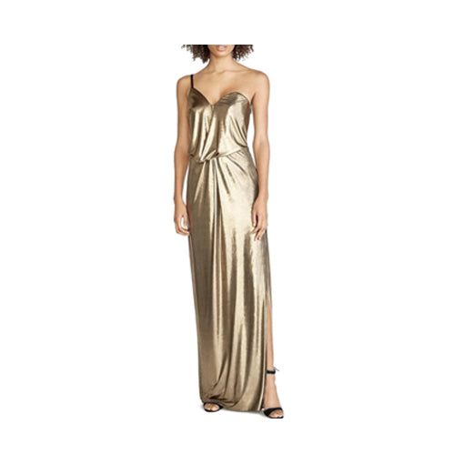 HALSTON HERITAGE - Women's Metallic One Shoulder Full Length Blouson Gown - Size 0