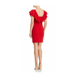AQUA Red V Neck Cutout Bodycon Tiered Flutter Sleeve Dress - Size S