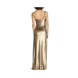 HALSTON HERITAGE - Women's Metallic One Shoulder Full Length Blouson Gown - Size 0