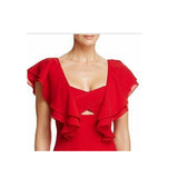 AQUA Red V Neck Cutout Bodycon Tiered Flutter Sleeve Dress - Size S