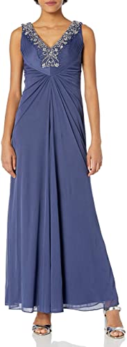Alex Evenings Women's Long Sleeveless A-line Dress with Beaded Neckline - Size 4
