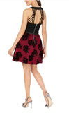 CRYSTAL DOLL Juniors' Party Dress Floral Velvet - Black/Wine - Size 5