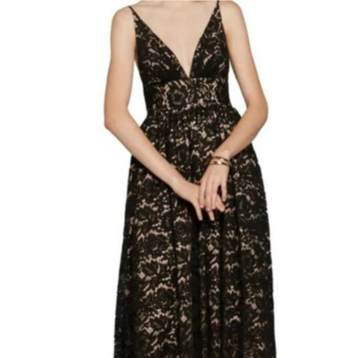 FAME AND PARTNERS-Womens Black Lace Sleeveless V-Neck Tea-Length Dress - Size 4