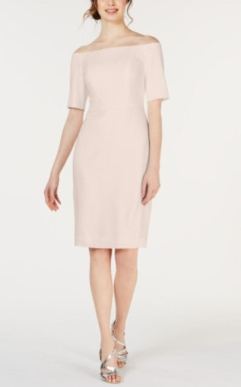 Pink Short Sleeve Below The Knee Sheath Dress