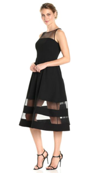 AIDAN MATTOX - Black Crepe Mesh A-Line Dress - Size 8